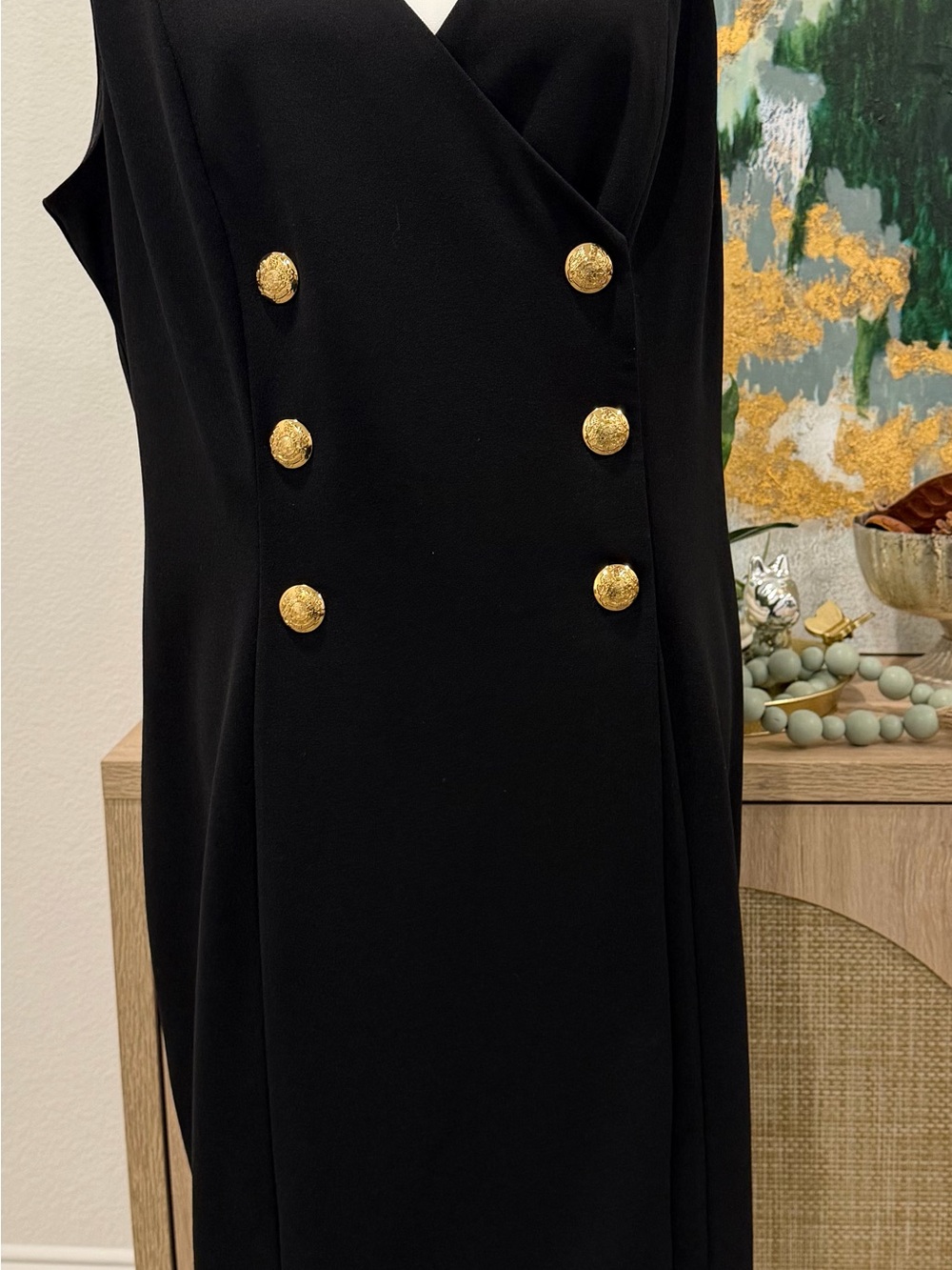 White House Black Market Sleeveless Double-Breasted Dress with Gold Buttons